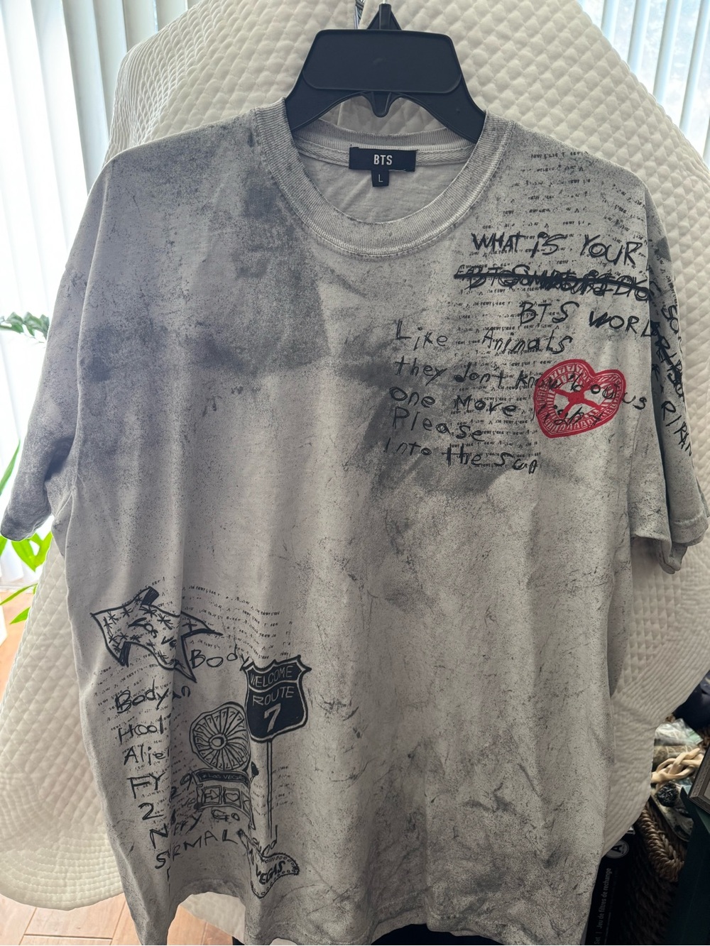 Gray Graphic Tee with Red Heart Accent